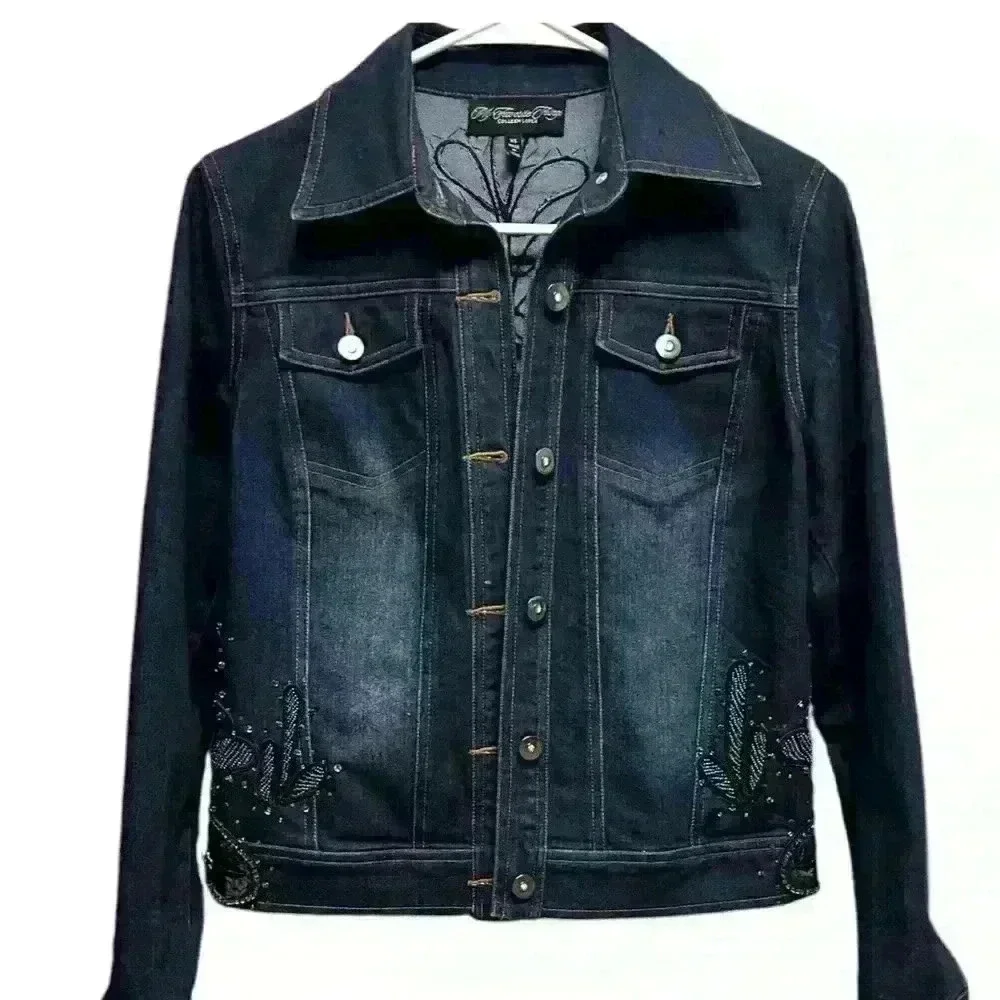 Denim Jacket Hand Embroidered and Beaded by Colleen Lopez. New No Tags - Picture 2 of 11